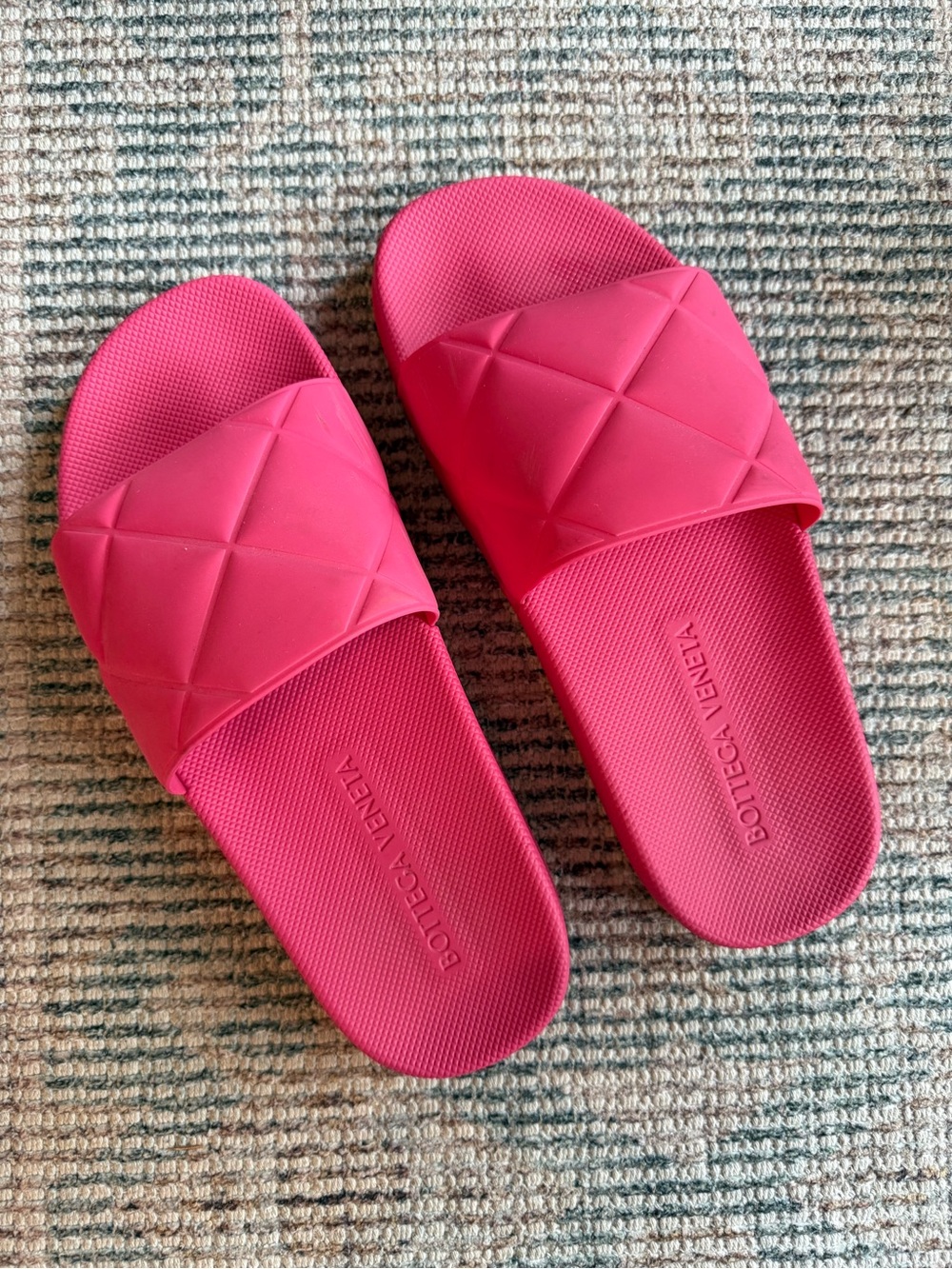 Bottega Veneta Hot Pink Quilted Strap Slide Sandals
